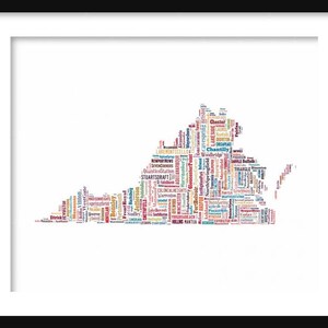 Virginia State Map TypographyColor Map Poster Print Text Map image 1