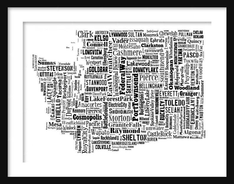 Washington Typography Map Poster Print - Etsy