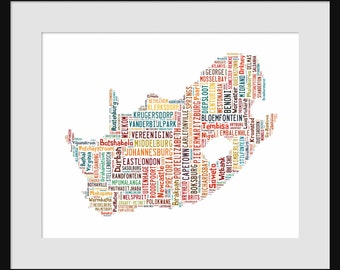 South Africa Map Color Typography Map Poster Print Text Map