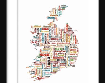 Ireland Color Map Typography Map Poster Print Text Map