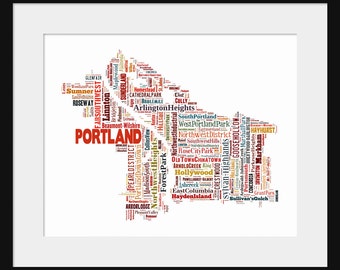 Portland Oregon Color Map Typography Map Poster Print 2