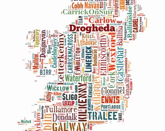 Ireland - Map - Typography -Poster Print Text