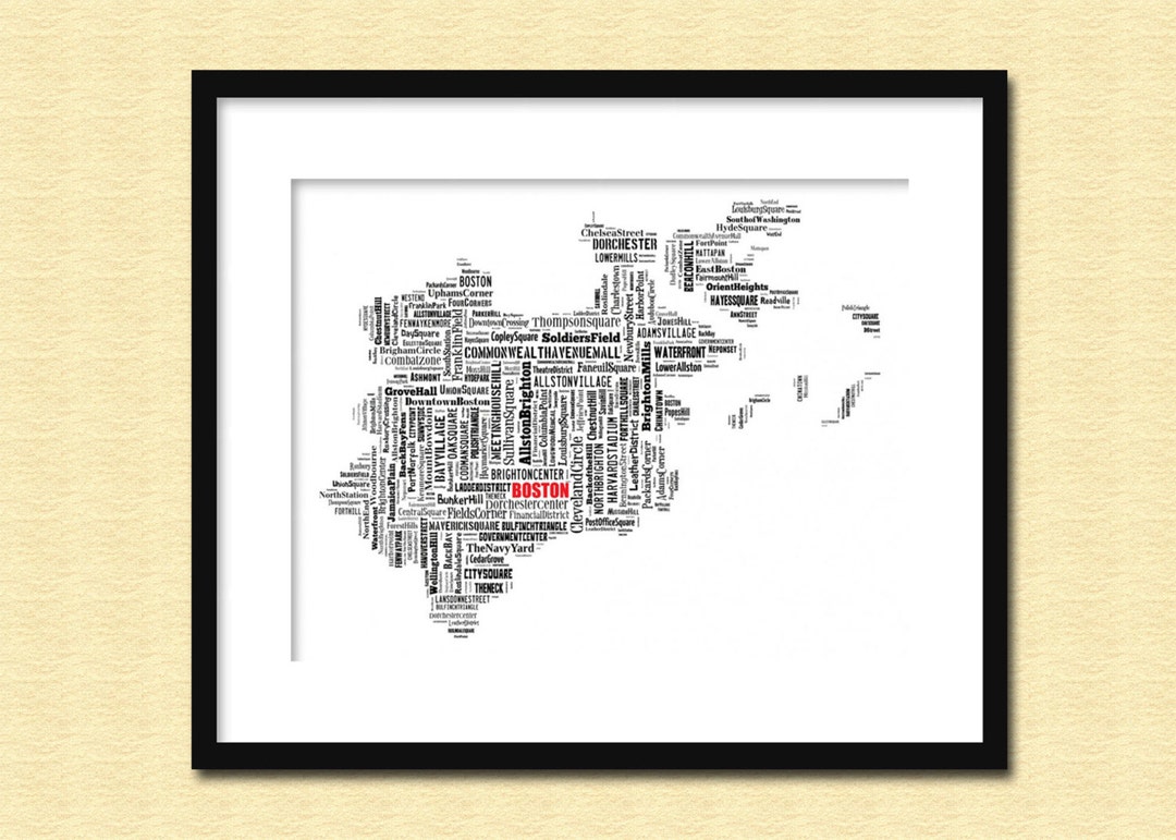 Boston Map Typography Map Tyographical Map Poster Print - Etsy
