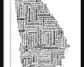 Georgia - Map - Typography Map - Poster - Print