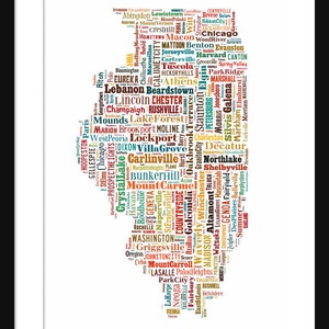 Illinois Typography Map Color Poster Print