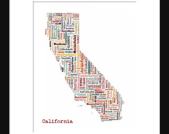 California Typography Map Color 2 Poster Print