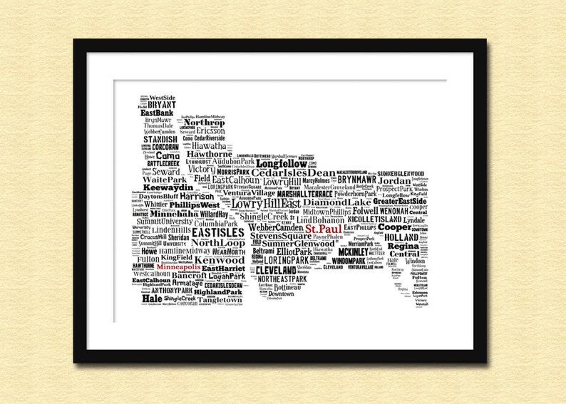 Minneapolis St Paul Map Typography Map Poster Print image 1