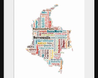 Columbia South America Map Typography Map Poster Print Text Map