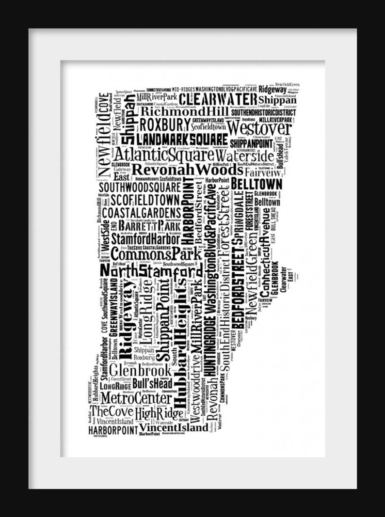 Stamford Connecticut Map Typography Map Tyographical Mapposter Print Etsy