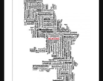 Milwaukee Map Typography Map Poster Print