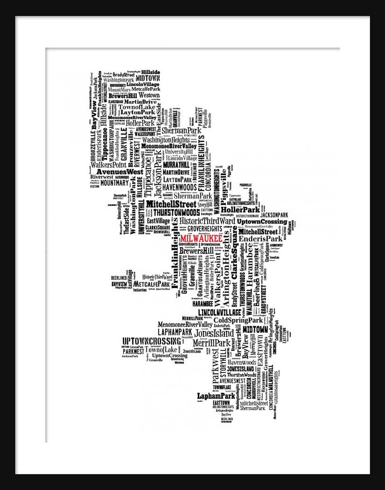 Milwaukee Map Typography Map Poster Print image 1