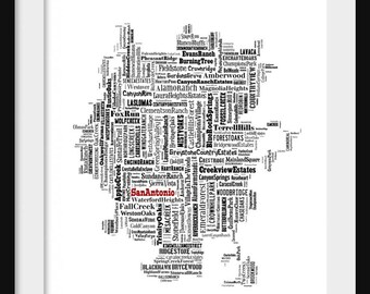 San Antonio Map Typography Map Poster Print