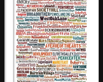 Philadelphia  Map - Typography Neighborhoods of Philadelphia  Print