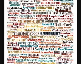 Milwaukee Map - Typography Neighborhoods of Milwaukee Print