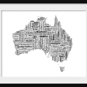 Australia Map Typography Map Poster Print Text Map