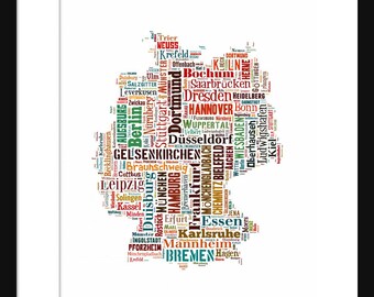 Germany Map - Typography Color Map Poster Print Text Map