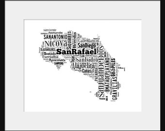 Costa Rica Map Typography Poster Print