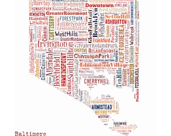 Baltimore - Map - Typography Map - Color - Poster - Print