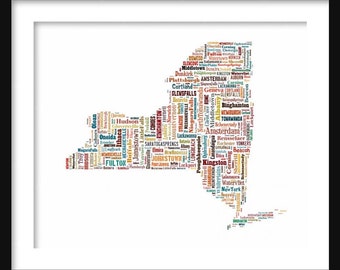 New York Typography Color Map Poster Print
