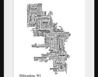 Milwaukee Map Typography Map Poster Print With Title