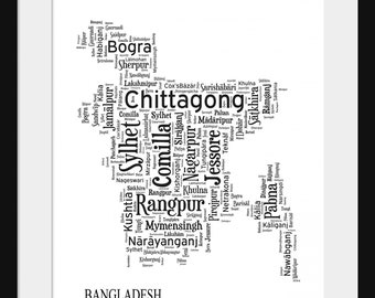 Bangladesh Map Typography Map Poster Print Text Map