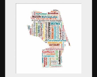 Virginia Beach Map Typography Map Poster Print - Color