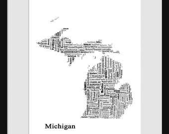 Michigan Typography Map Poster Print