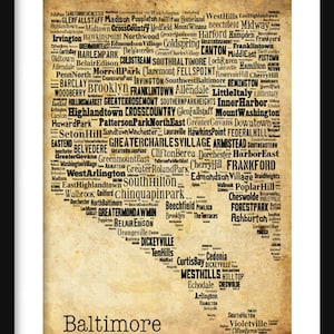 Baltimore Map Typography Grunge Map  Poster Print