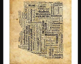 Arizona Typography Grunge Map Poster Print