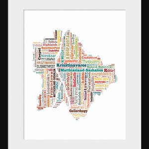 Budapest Map Typography Color Map Poster Print