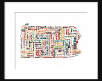 Pennsylvania Map Typography Map Poster Print COlor