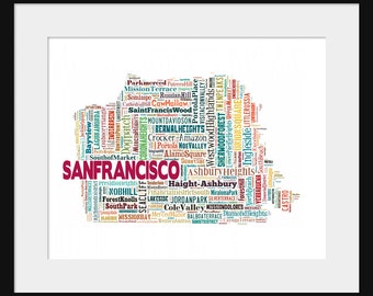 San Francisco Map Multi Color Typography Map Poster Print 2