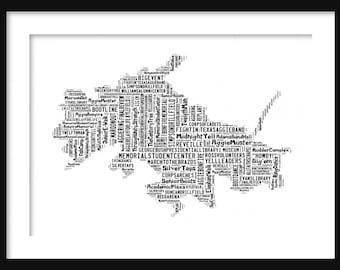 College Station Texas - Texas A&M  Map Typography Map Poster Print