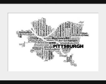 Pittsburgh - Map - Typography - Map - Poster - Print