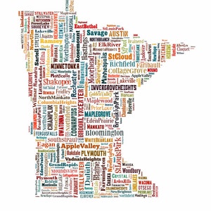 Minnesota State Map Color Typography Map Poster Print Text Map