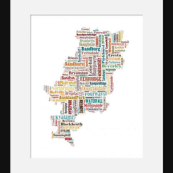 Johannesburg  Map Typography Color Map Poster Print