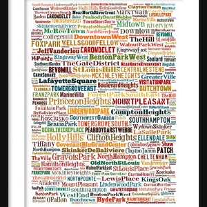 St. Louis Map - Typography Neighborhoods of St. Louis Poster Print