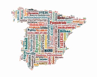 Spain - Map - Typography - Poster - Print - Color