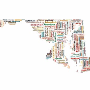 Maryland Typography Map Color Poster Print