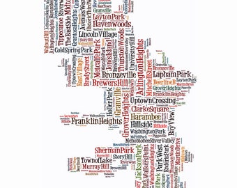 Milwaukee Map Typography Map Poster Print Color