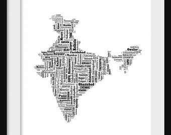 India Map Typography Map Poster Print Text Map Color - Etsy