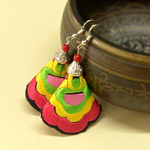 Ethnic Style Handmade Embroidered Rainbow colorful Earrings