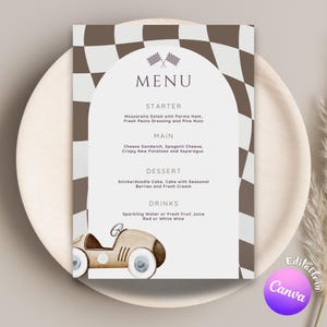 Bearbeitbares Rennwagen-Geburtstags-Menü | Racing-Themaparty | Printable Party Menü | Sofort Download