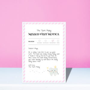 Carta de disculpa del Hada de los Dientes para imprimir / Nota de disculpa por llegar tarde editable / Descarga digital rosa