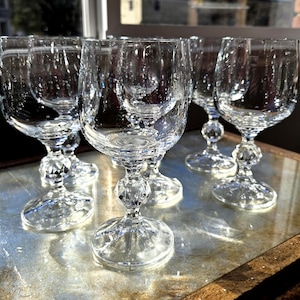 Vintage set 4 Crystal glass stemware, Mid-Century dessert wine goblets Clear faseted stem glass Wedding toast glasses Art Deco drinkware set
