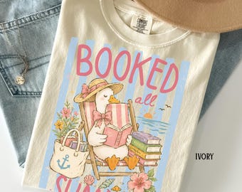 Booked All Summer Shirt, Reading Goose Comfort Colors Tee, Book Lover Gift, Summer Reader Shirt, Bookish Graphic Tee Women