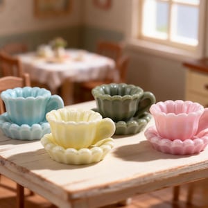 Miniature Vintage Tea Cup Set: Handmade Dollhouse Decor