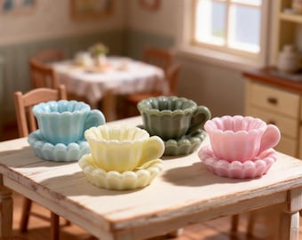 Miniature Vintage Tea Cup Set: Handmade Dollhouse Decor