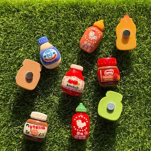 Mini Fridge Magnets – Cute Sauce Bottle Set – Ketchup, Mayo, Nutella, Sriracha – Resin Food Magnets – Kawaii Kitchen Decor –9pcs