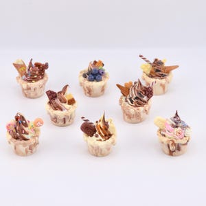 Mini Chocolate Sundae Resin Charms – 1:12 Kawaii Ice Cream Dessert for Dollhouse, DIY Crafts, Fake Food Decor